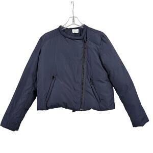 DKNY Down Jacket Size S Bluish Gray Puffer Cropped Asymmetric Zip Sleeve Details